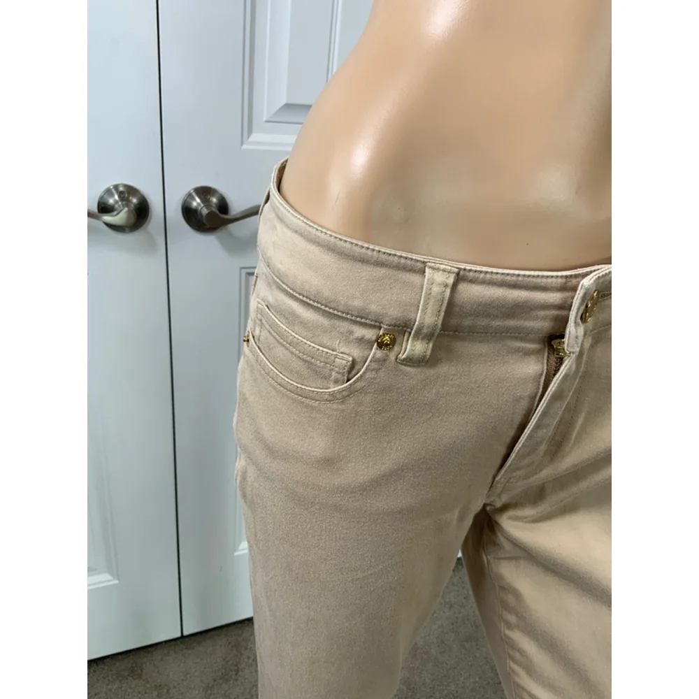 Michael Kors Women's Tan Gold Tone Hardware Cropped Pants Size 2 Preppy Academia